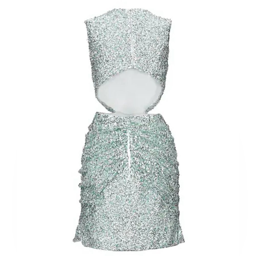NWT Halpern cupped sequin high collared cut out dress aqua lace size 34/ US 2 - Picture 3 of 14